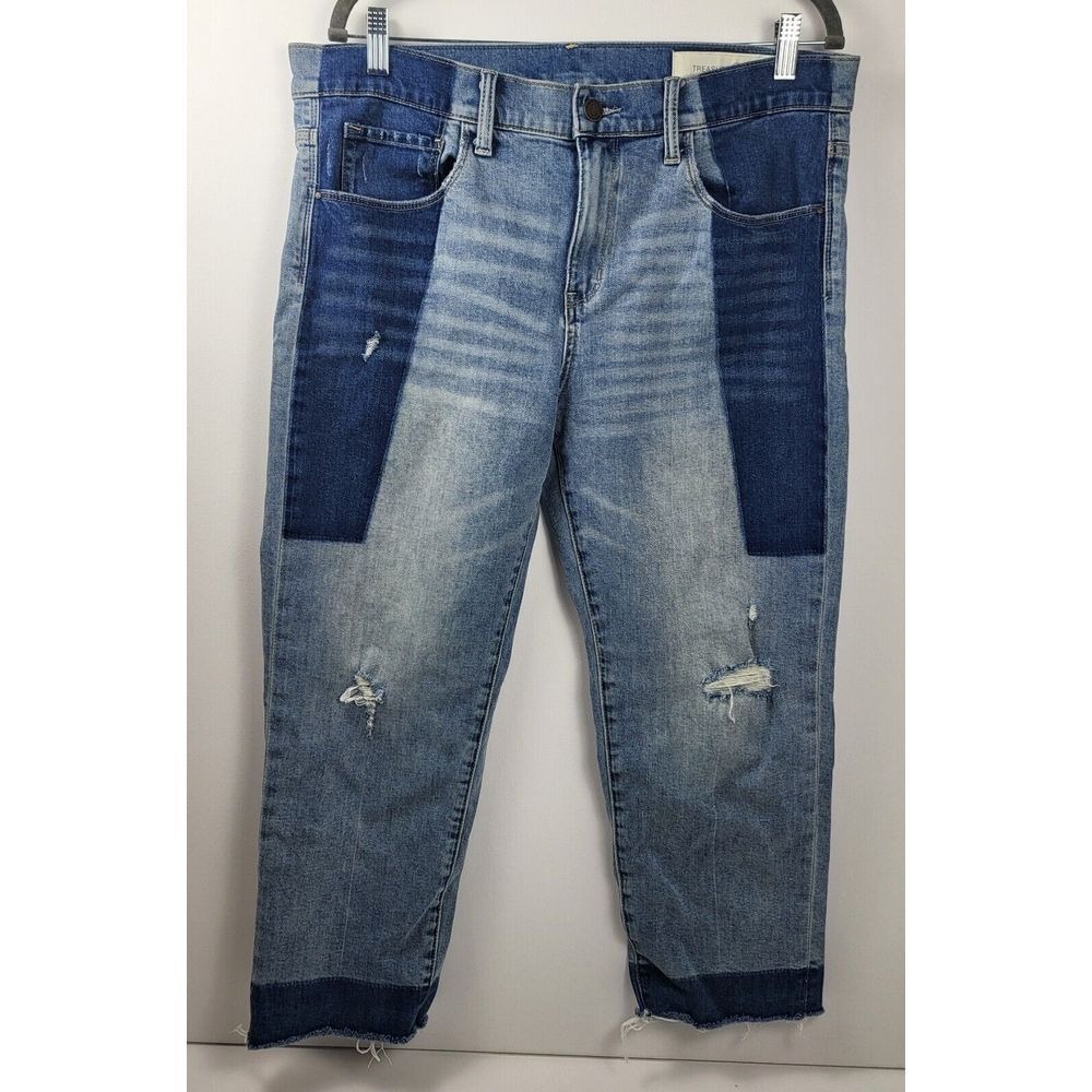 Treasure & Bond Jeans Womens 30 Blue‎ Mid Rise Relaxed Crop Contrast Distressed